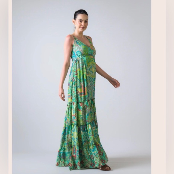 RHEA Green Patterned Maxi BOHO DRESS NWT size Small - Picture 3 of 9